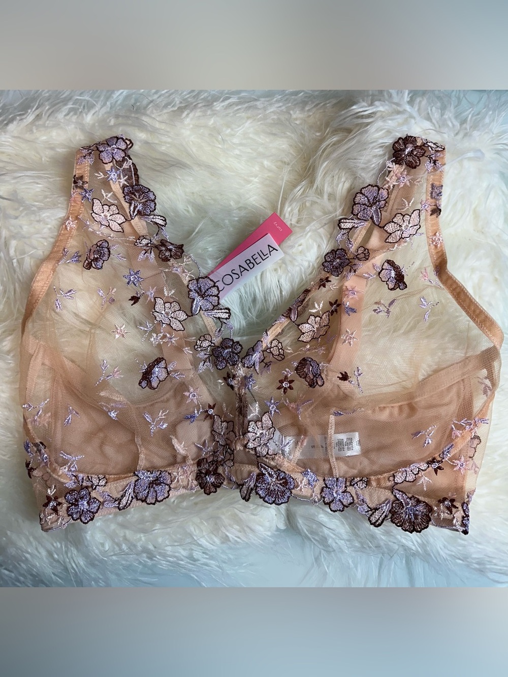 NWT Cosabella Abrima Curvy Large Tall Triangle Bralette Pink Lilly Embroidered - Picture 2 of 10